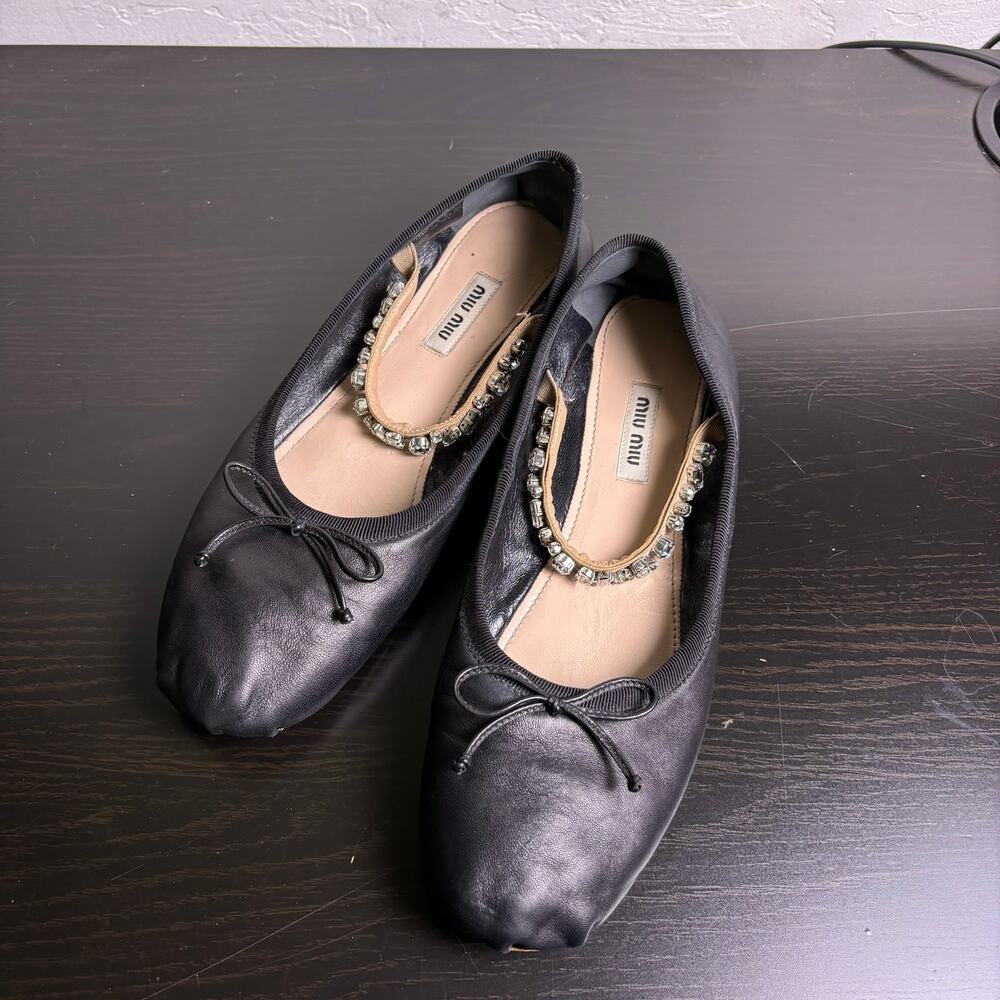 Miu Miu studded, ballet flats women’s designer gem strap slip on shoes size 38.5